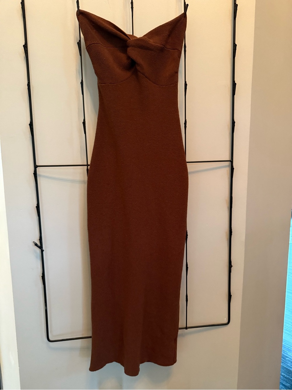 Twist-Front Midi Dress in Chocolate Brown